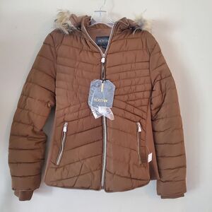 Women's Hooded Zip Up Jacket Size Large Brown